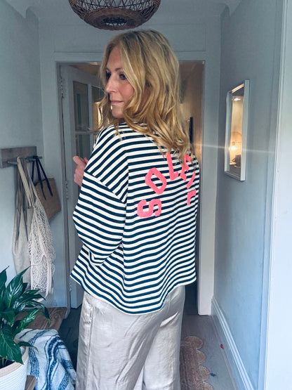 Soleil Sweatshirt tee in Navy &amp; White (one size)