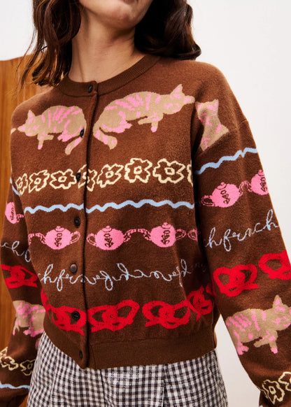 FRNCH Abyssin Patterned Cardigan in Marron Glace