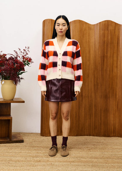 FRNCH Viola Checked Cardigan in Rose