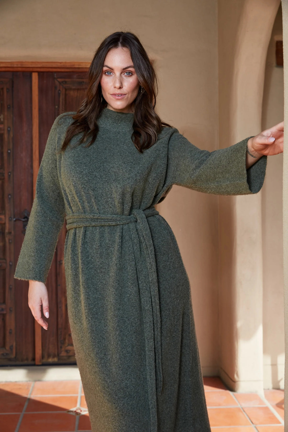 Eb &amp; Ive Paarl Tie Knit Dress in Moss (ONE SIZE)