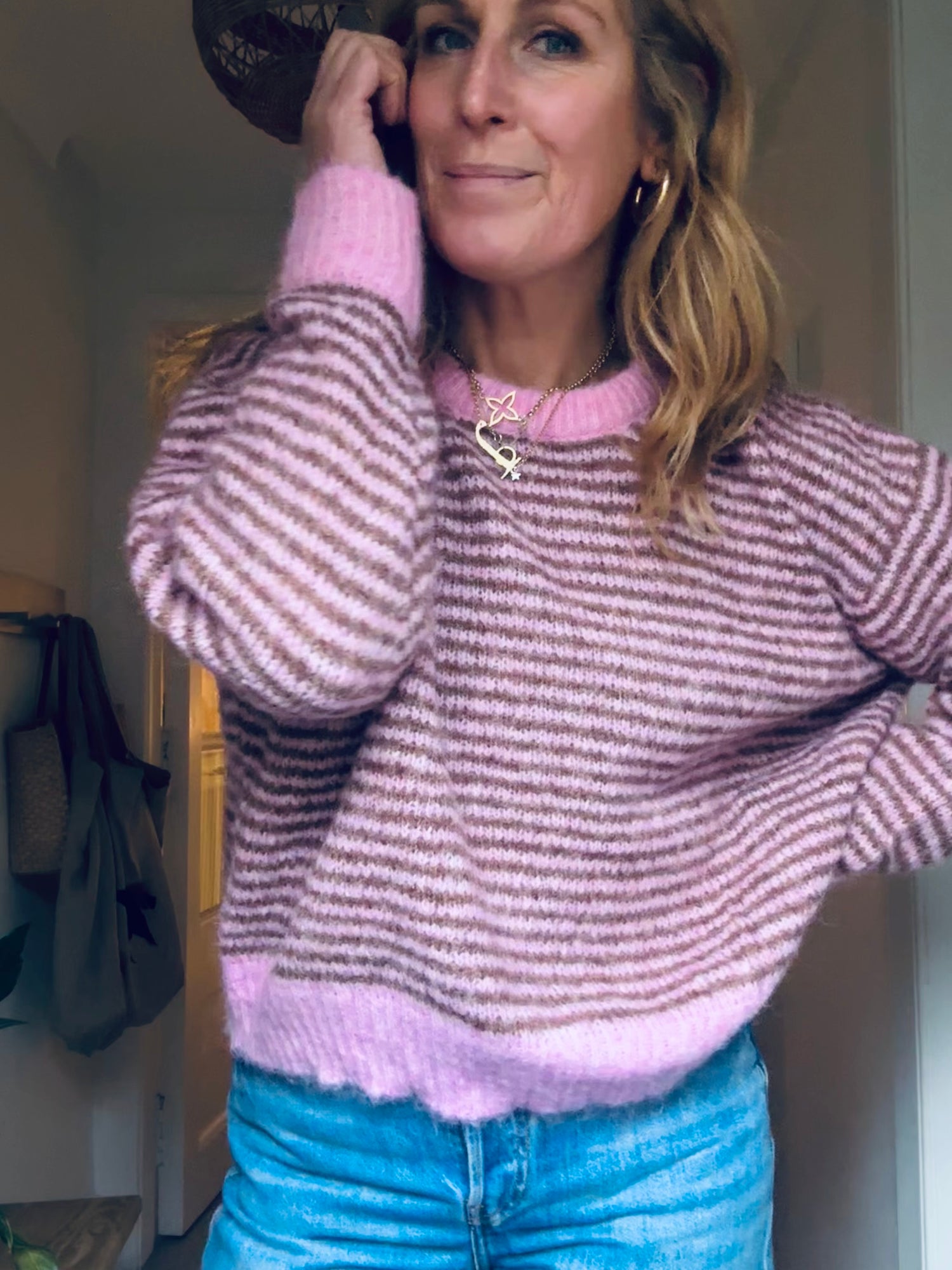 Stripe Pink and Brown knit (one size)