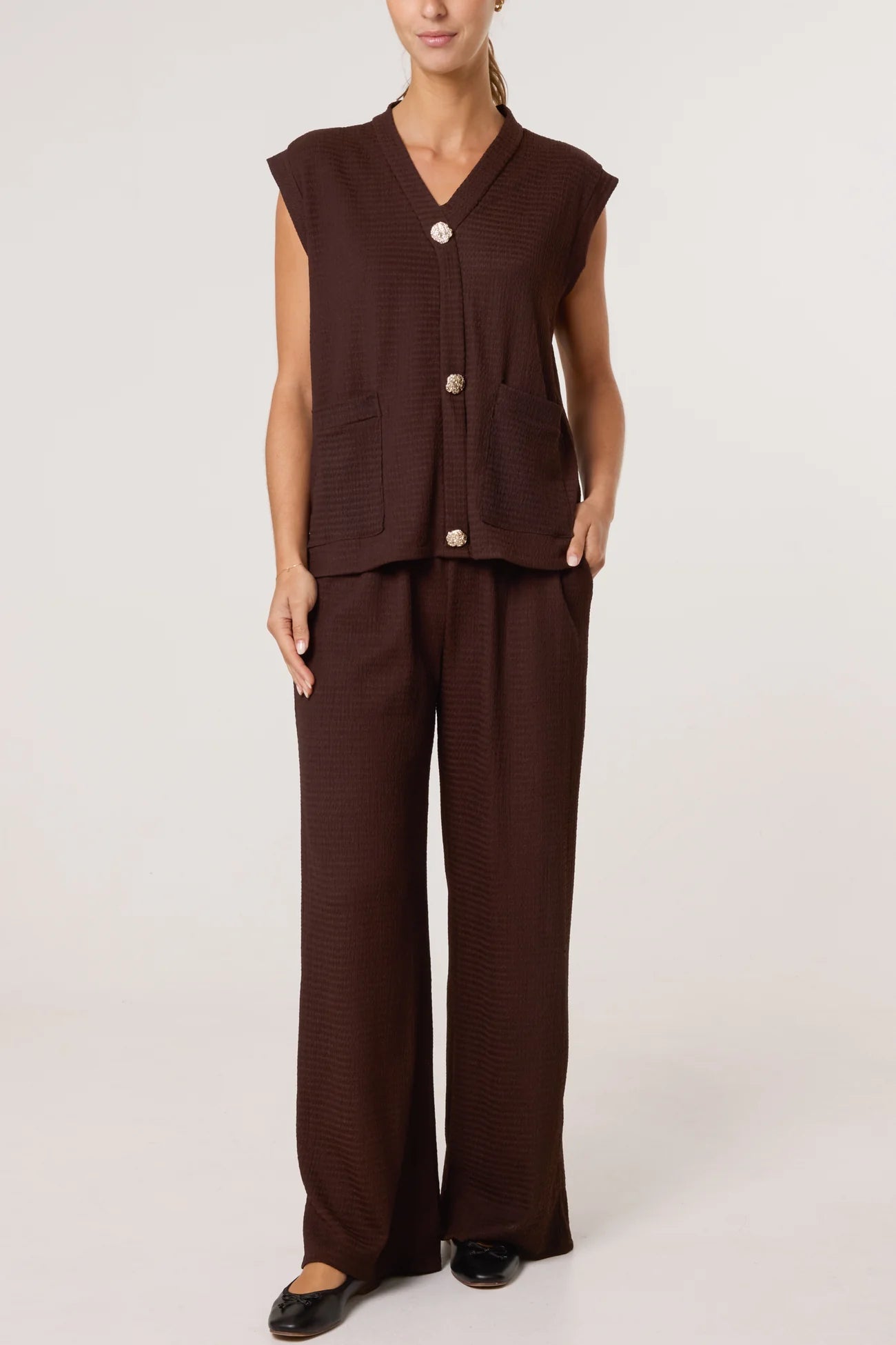 Arabella Chocolate Brown Co-ord Set (Trousers and Top) (ONE SIZE)