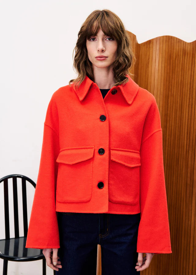 FRNCH Capucine Short Wool Coat in Red