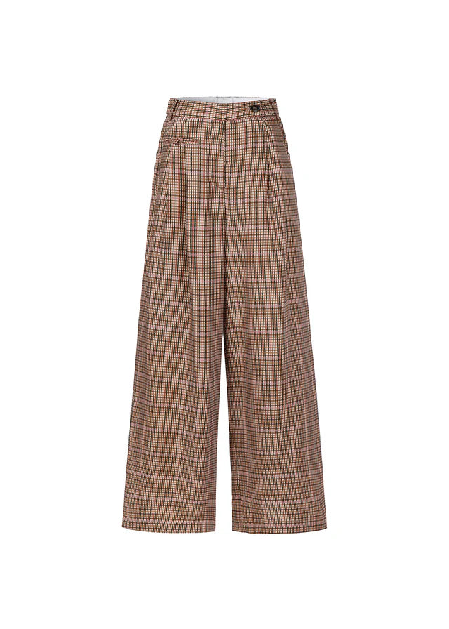 Frnch Cannelle Checked Wide Leg Trouser in Ocre