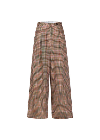 Frnch Cannelle Checked Wide Leg Trouser in Ocre