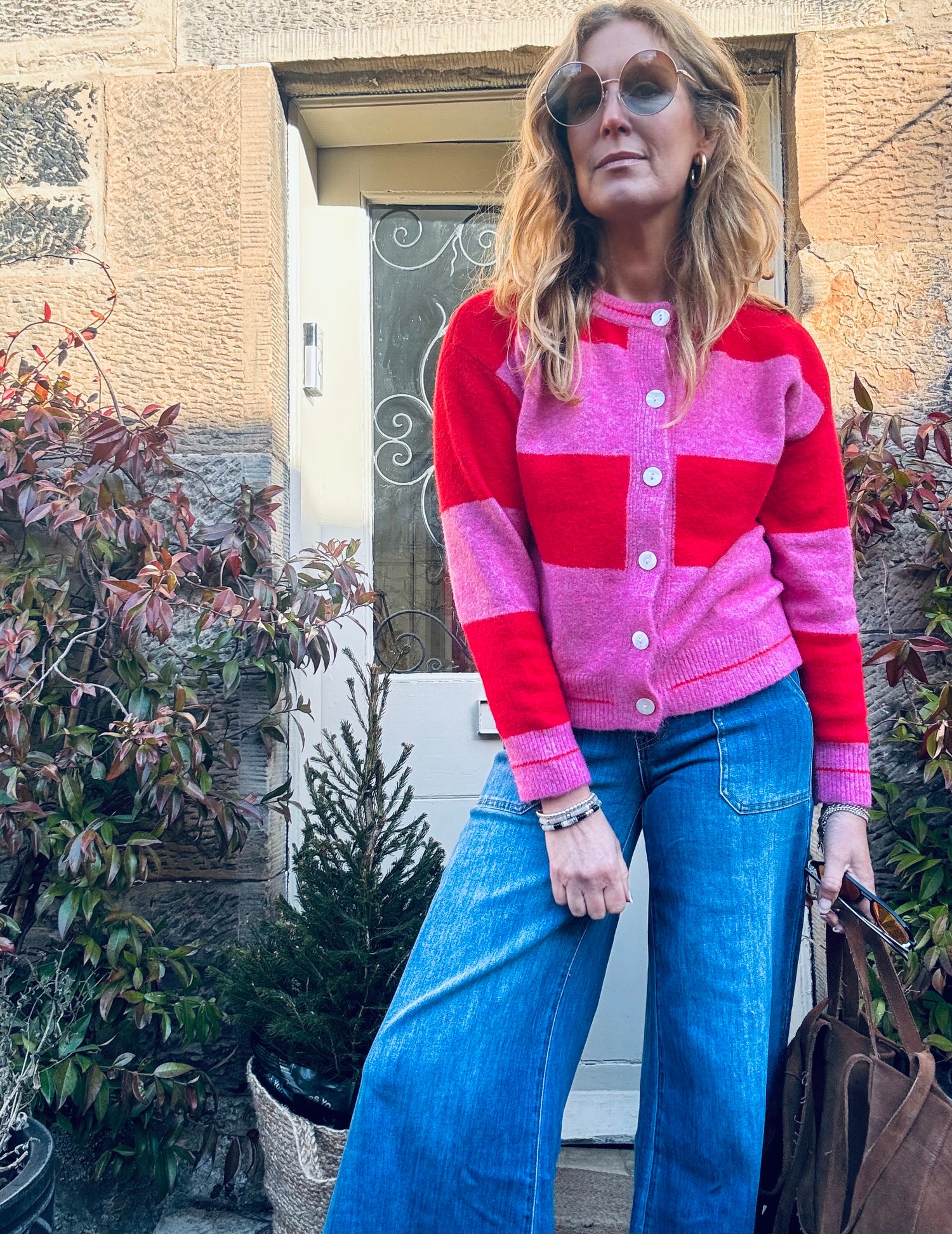 Ka Red &amp; Pink Striped cardigan