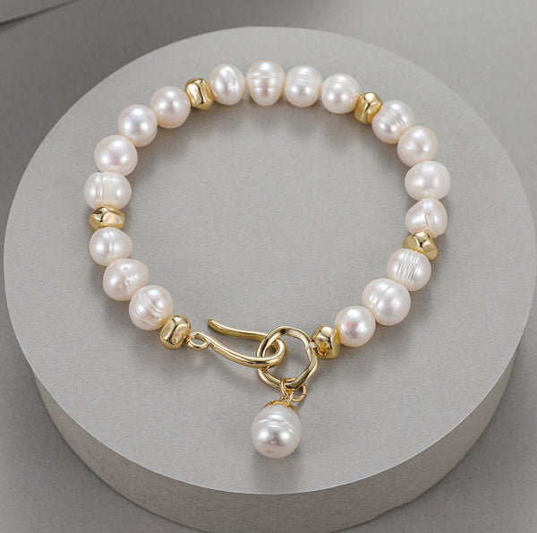 Gracee Pearl And Gold Beaded Bracelet with Hook Clasp