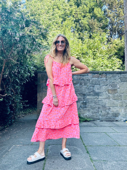 Claire Leopard Dress in Coral (One Size)