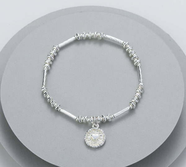 Gracee Beaded Bracelet with Heart Tag Charm Silver