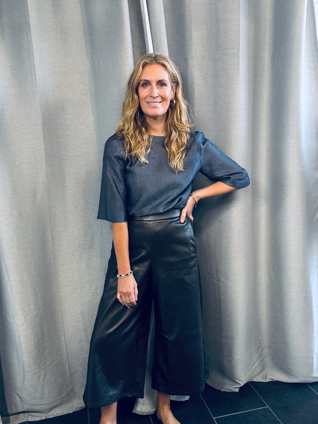 Darcy Faux Leather Wide Leg Trouser in Brown