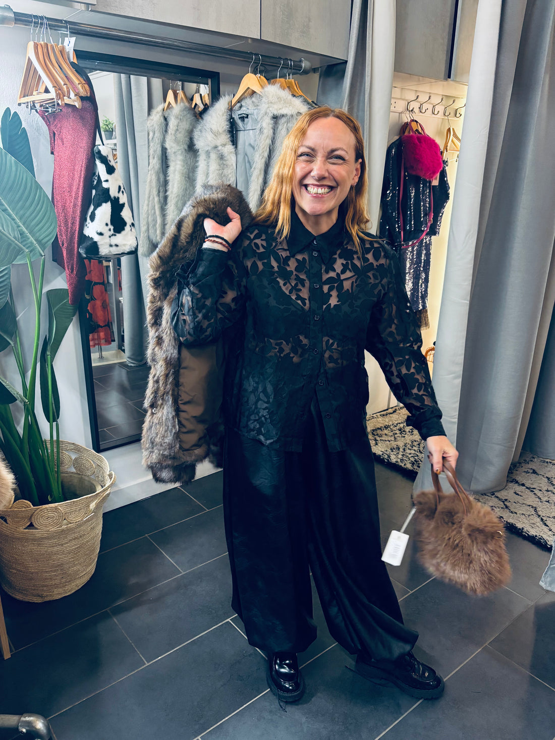 Eloise Barrel Faux Leather Vegan Trouser in Black (ONE SIZE)