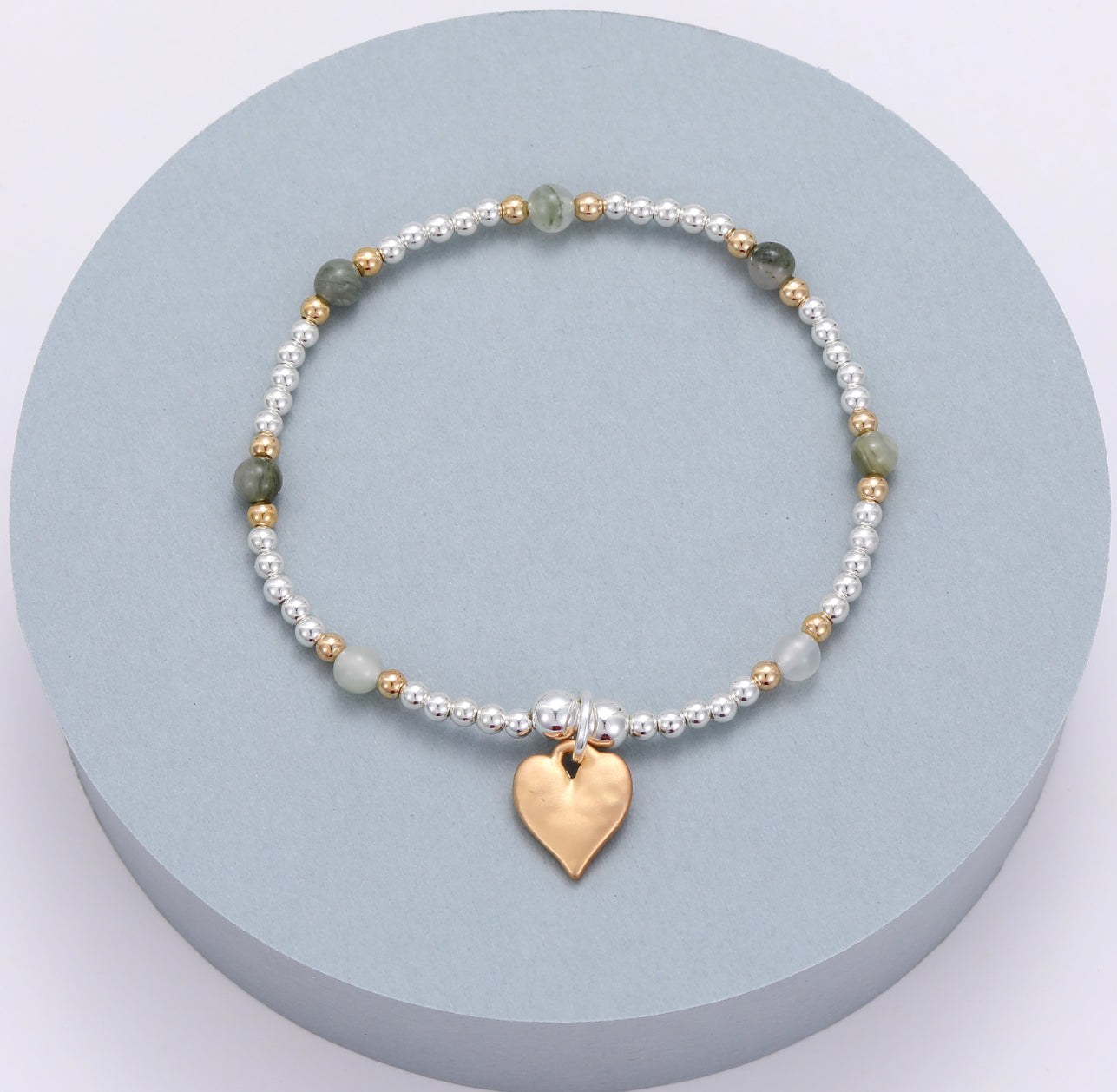 Judy Beaded Bracelet with Heart Charm Silver