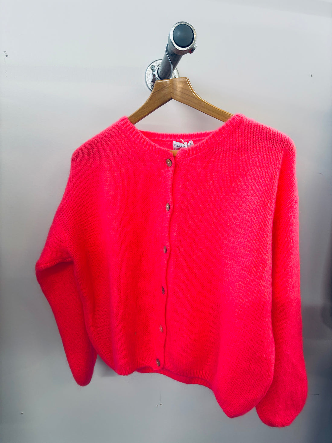 Tilly Mohair Cardigan in Neon Coral Long Sleeve (ONE SIZE)