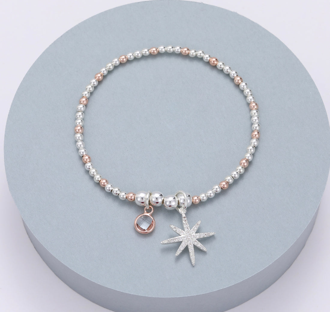 Guiding Star Beaded Bracelet In Silver And Rose Gold
