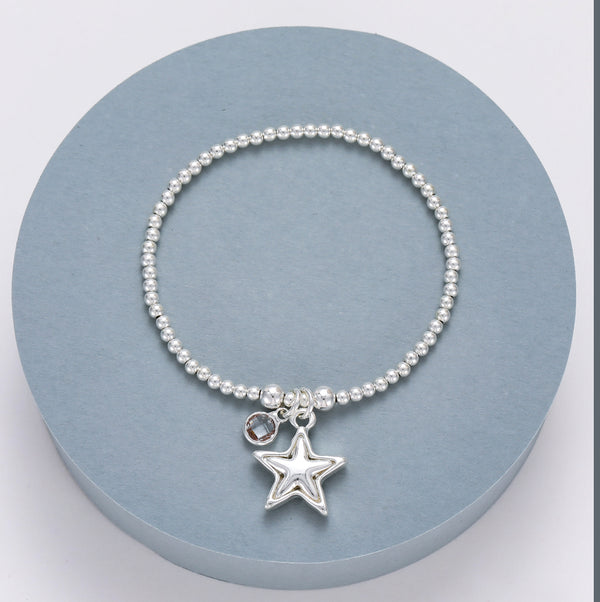 Gracee Beaded Bracelet with Star Charm Silver