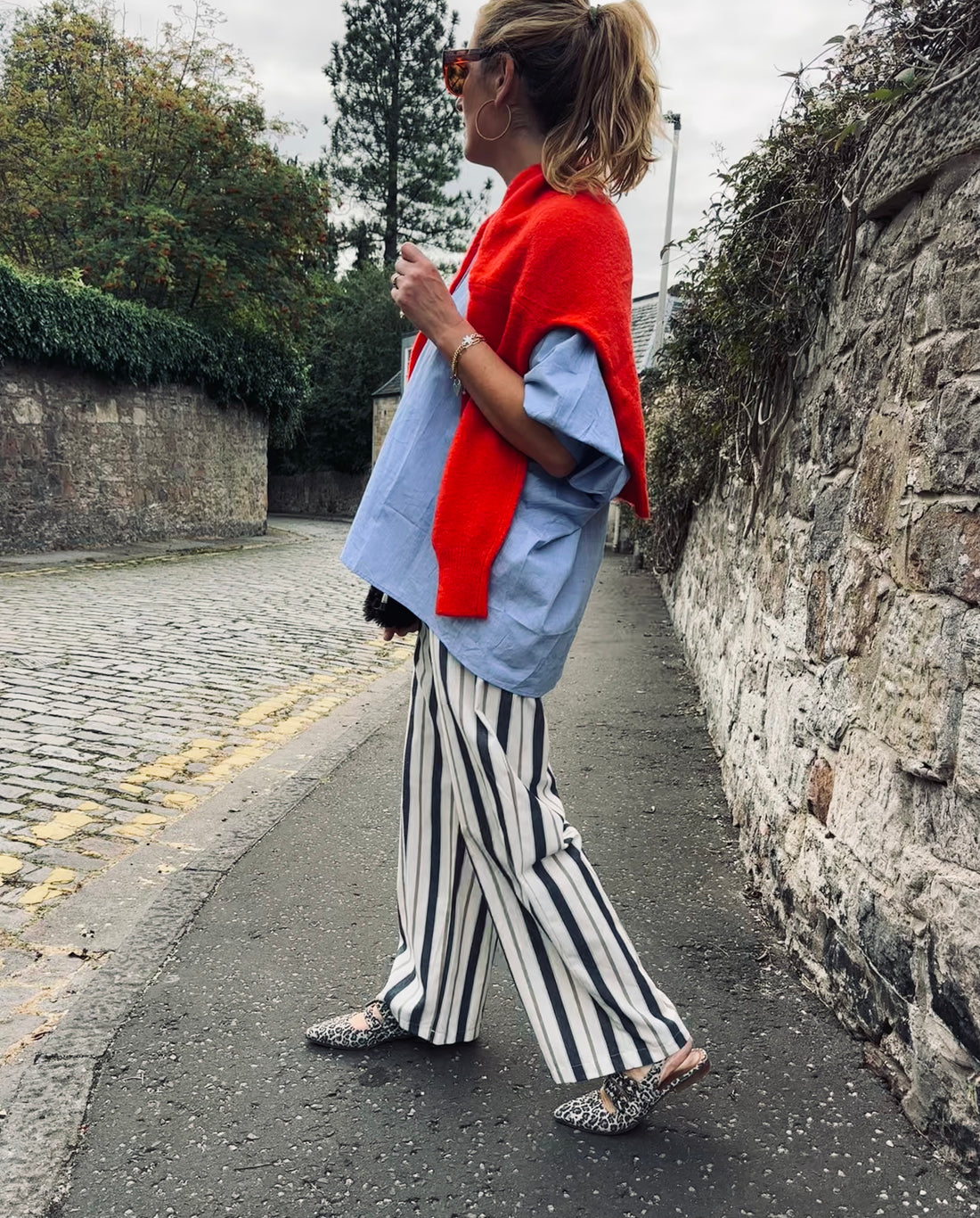 Lara Striped Trousers in Beige and Starlight Blue (ONE SIZE)