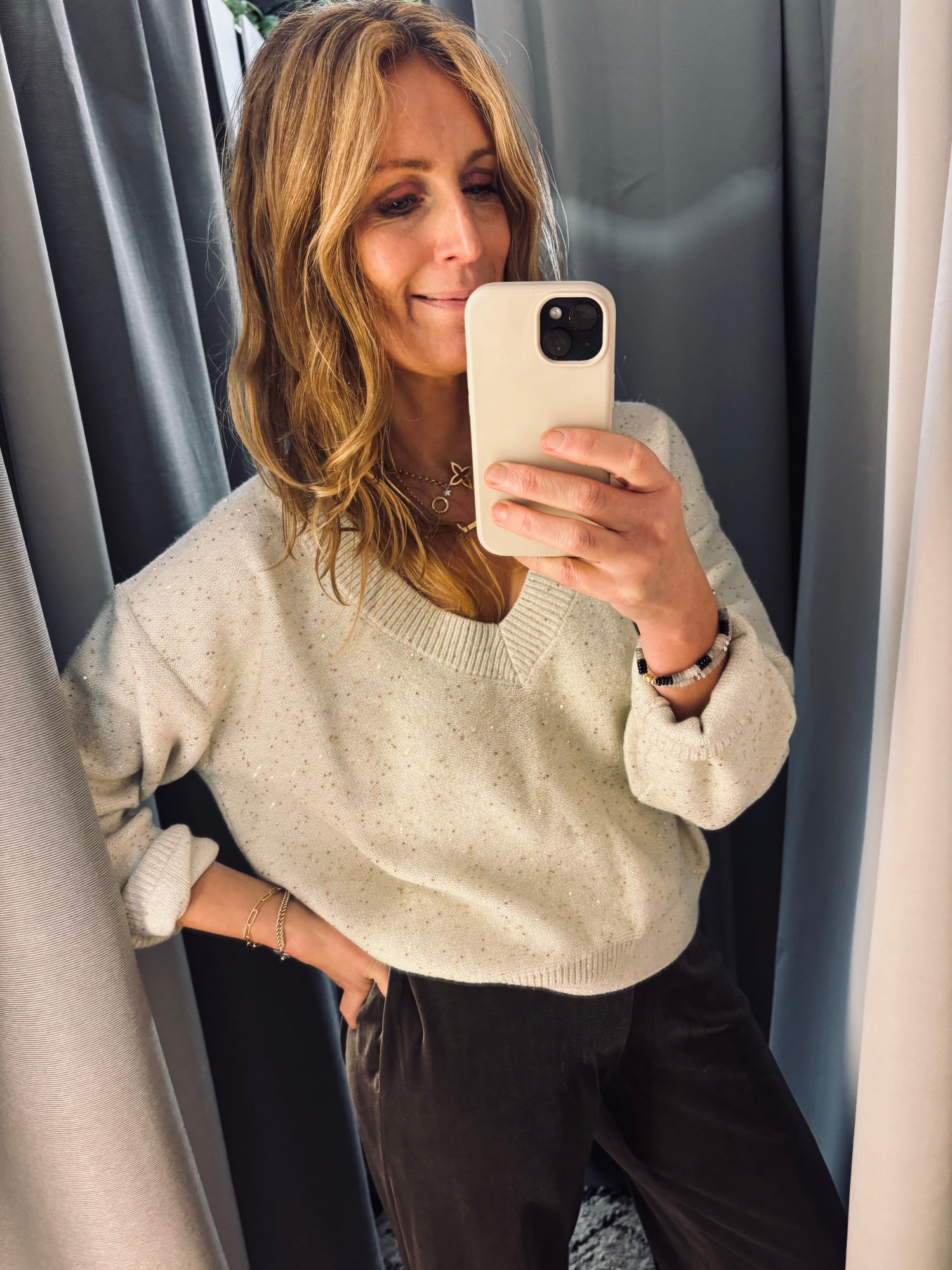 FRNCH Ornella Creme Knit with Sequins