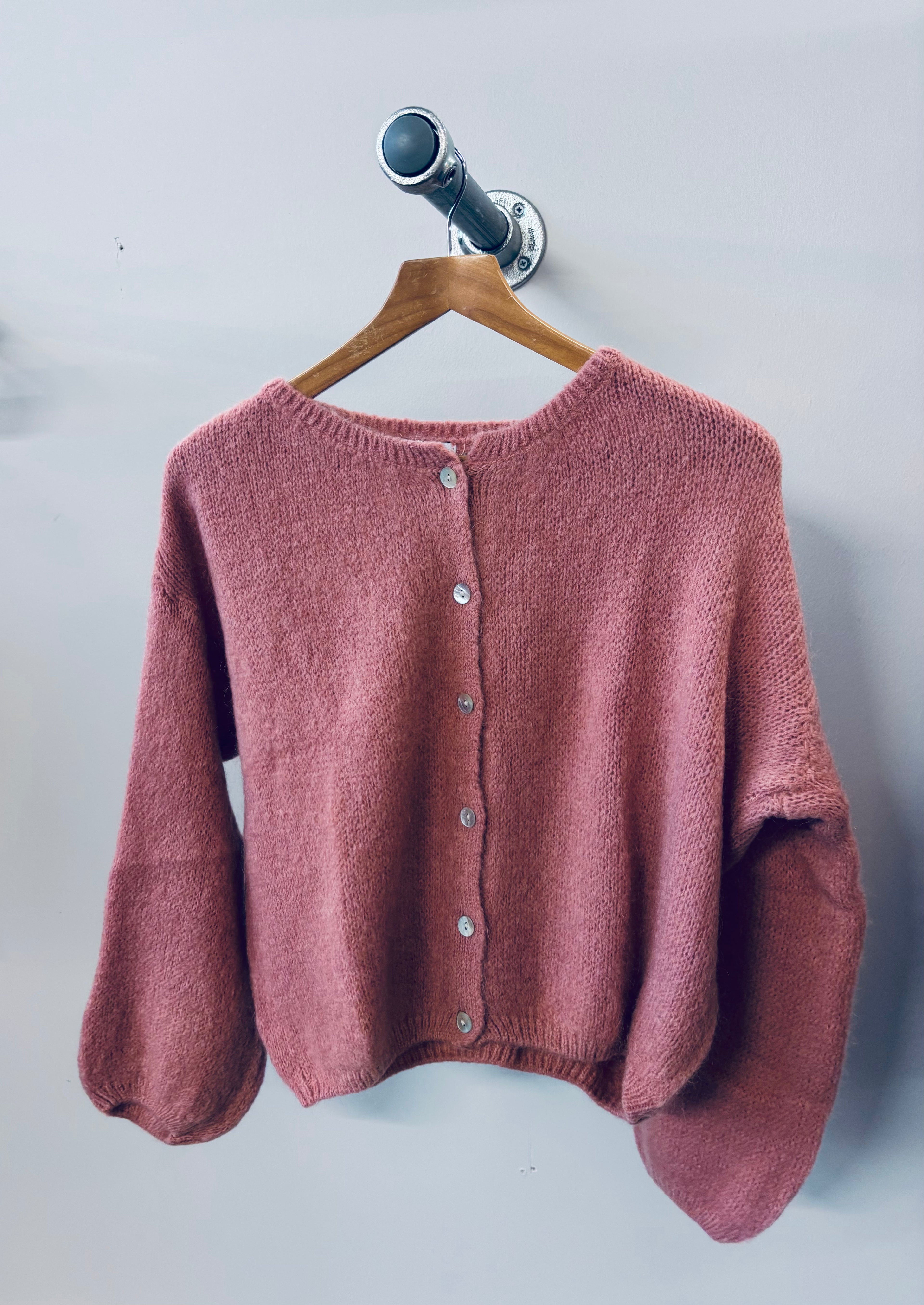 Tilly Mohair Cardigan in rose pink long sleeve  (ONE SIZE) l