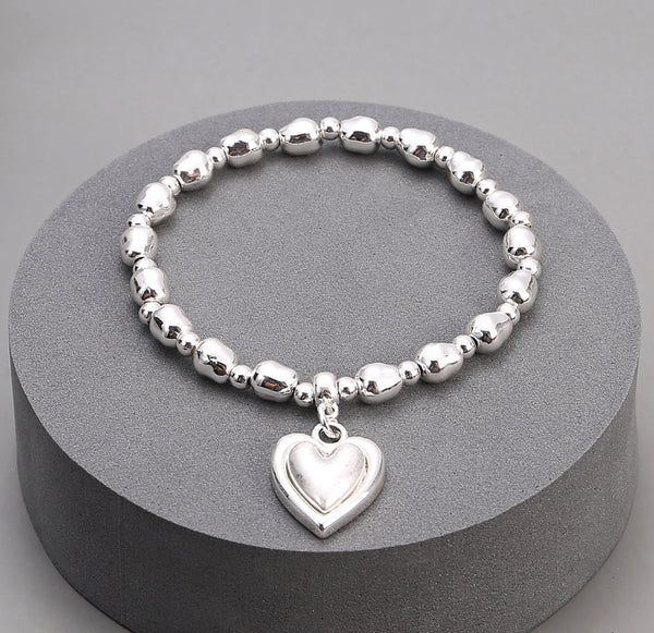 Gracee Beaded Bracelet with Chunky Heart Charm Silver