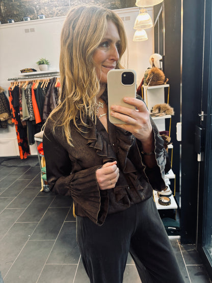 Suzie Ruffle Top in Brown (ONE SIZE)