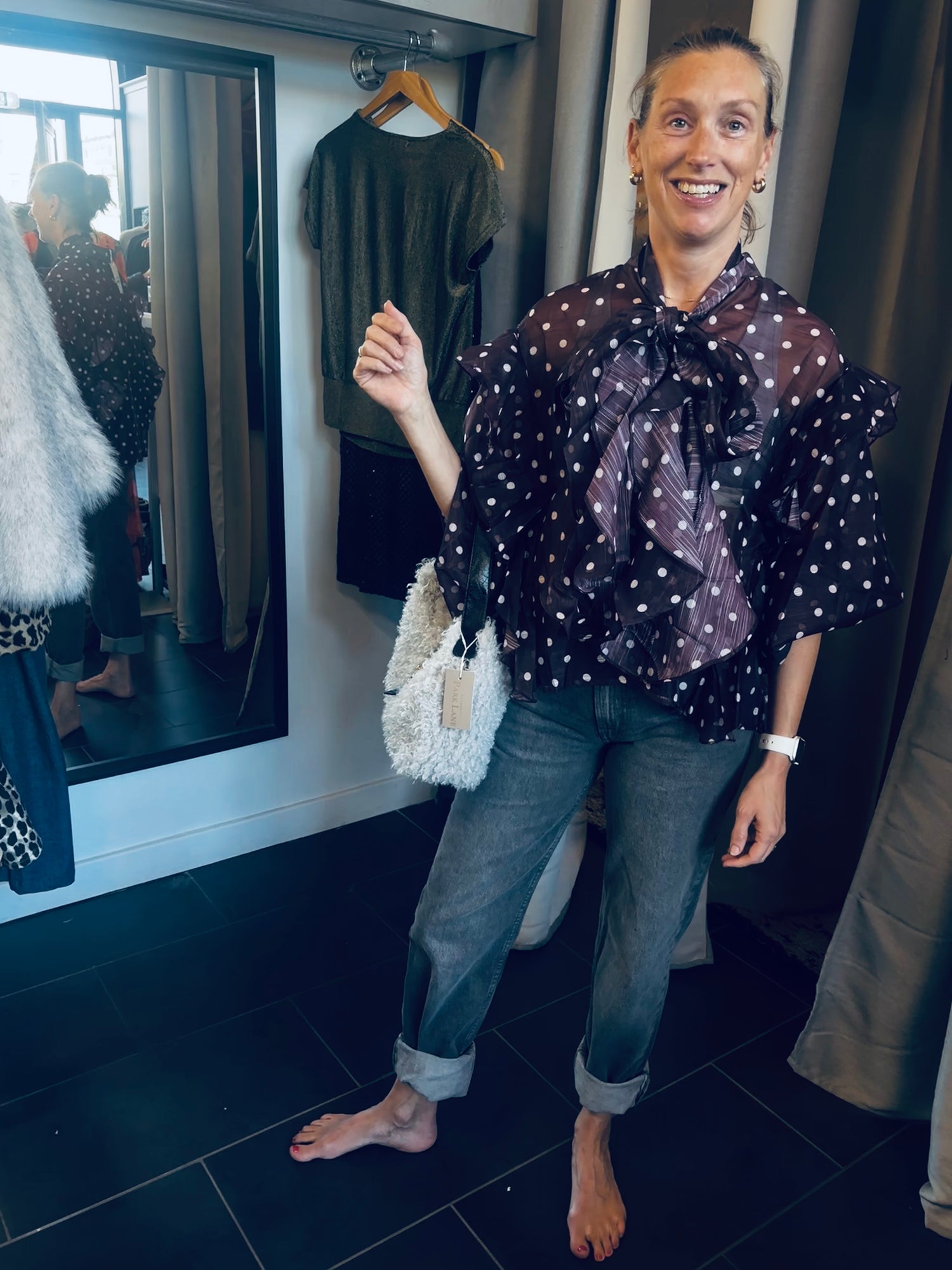 Mia Spotted Blouse with Neck Tie in Wine (ONE SIZE)