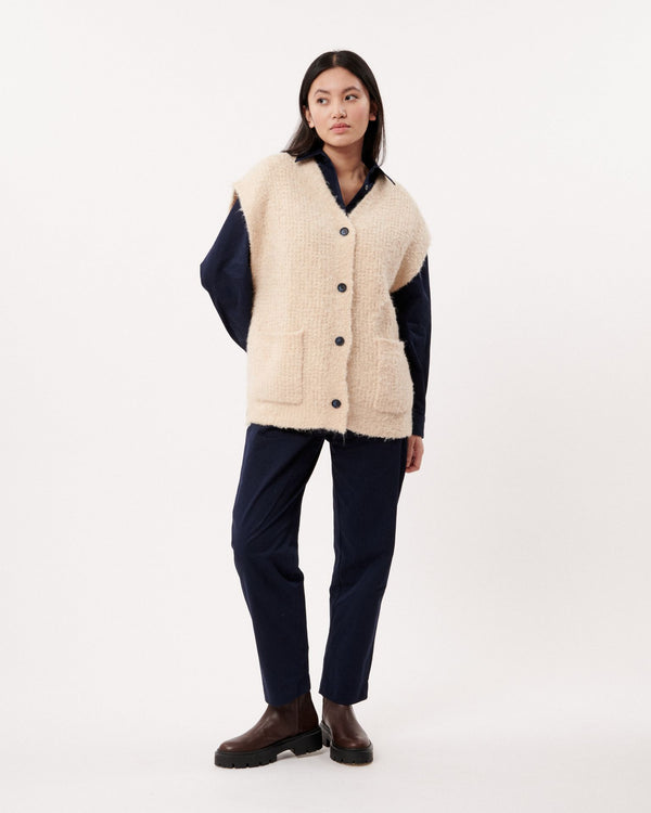 FRNCH Magaly Knitted Waistcoat Gilet in Creme