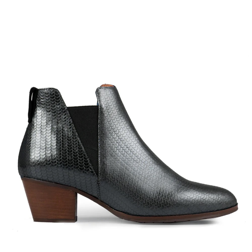 Esska Ginny Leather Smoke Metallic Block Heel Ankle Boot