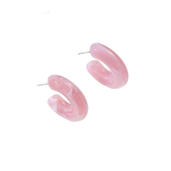 Cubic Chunky Resin Hoop Earrings - Pink Marble