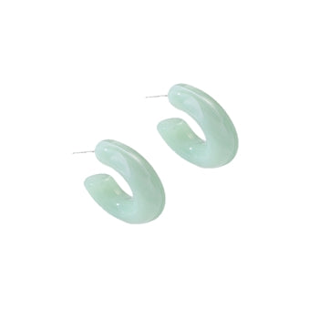 White Leaf Cubic Chunky Resin Hoop Earrings - Green Marble