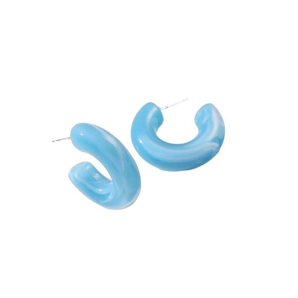 White Leaf Cubic Chunky Resin Hoop Earrings - Blue Marble