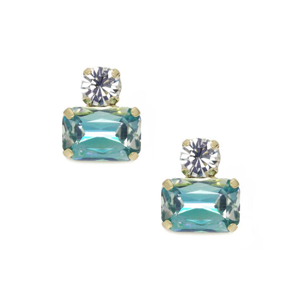 Twin Gem Crystal Earrings in Gold with Aquamarine