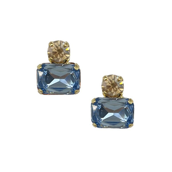 Twin Gem Crystal Earrings in Gold with Blue