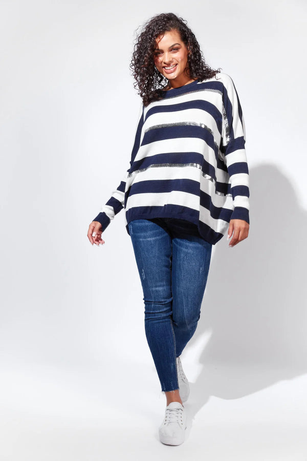 Haven St Moritz Striped Knit with Sequin Detail in Indigo (One Size)