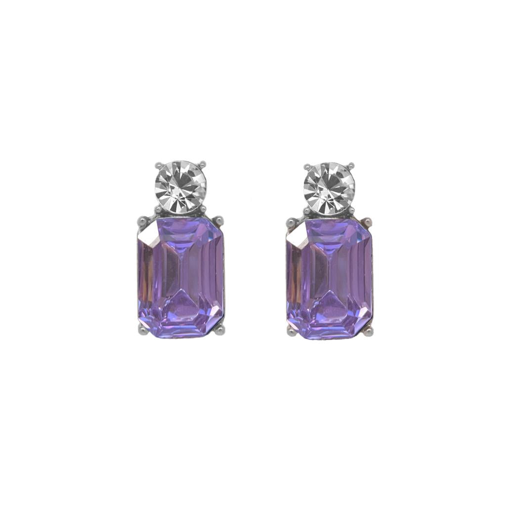 Mini Gem Earrings In Violet and Clear