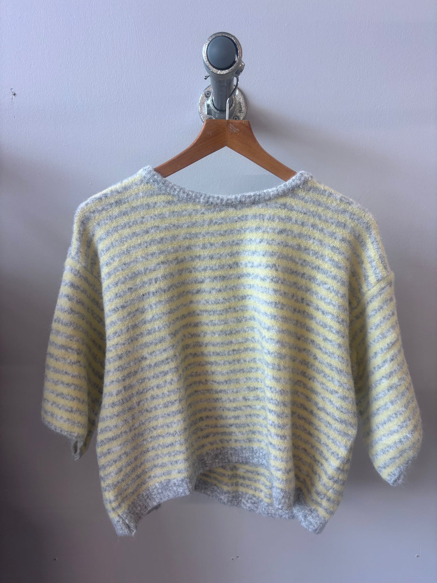 Alpaca Mix Stripey Knit Jumper (one size) Grey &amp; Yellow