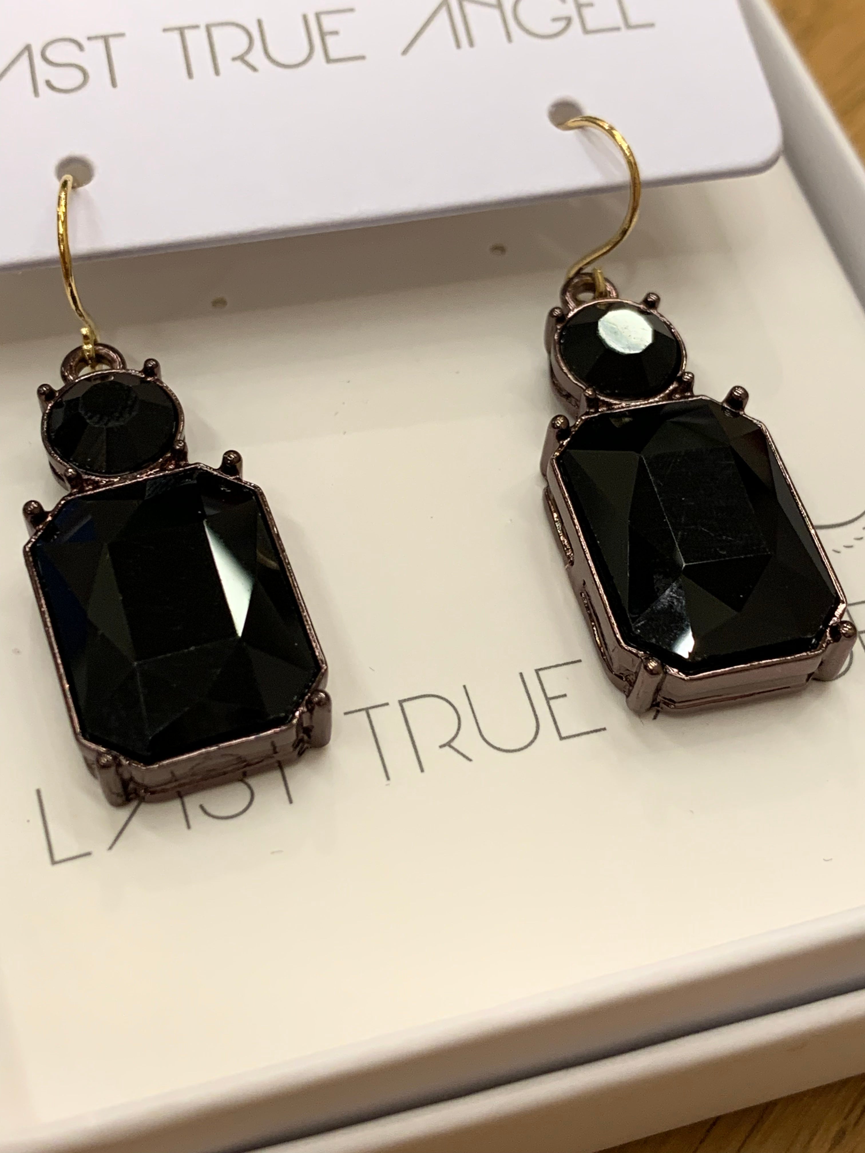 Twin Gem Crystal Drop Earrings in Antique Gold In Double Black