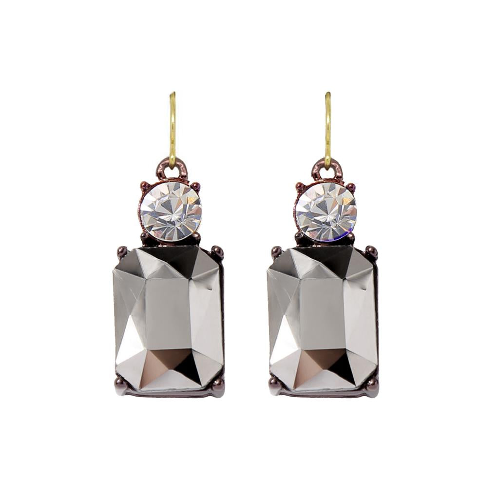 Twin Gem Crystal Drop Earrings in Metalic And Clear