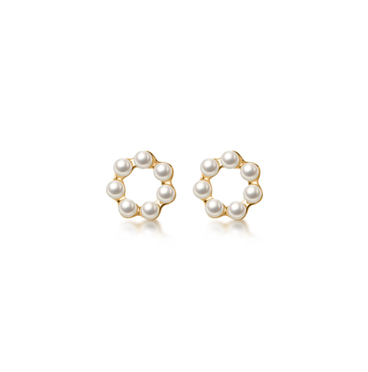 Pearl Circle Micro Earrings Gold Plated
