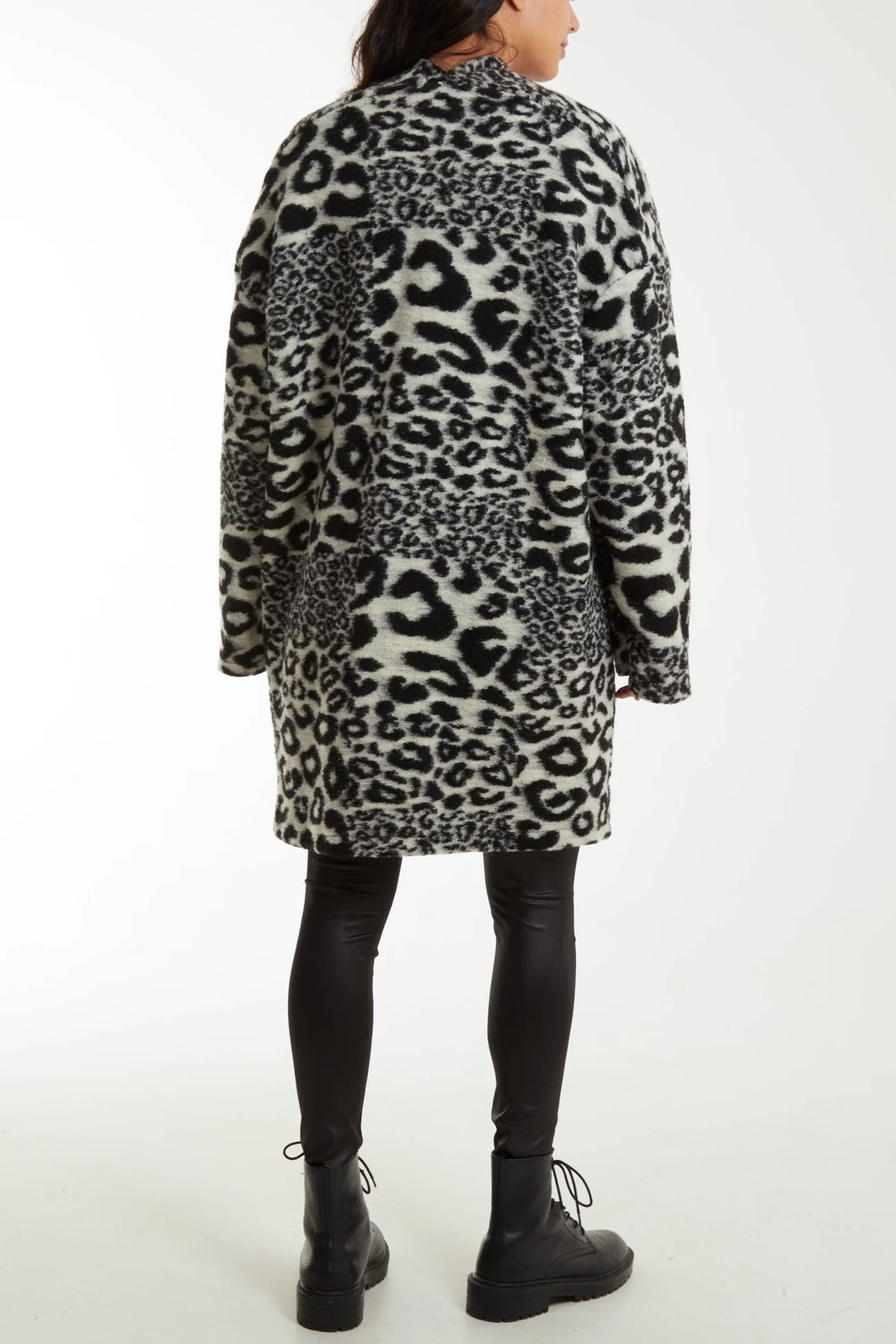 Leopard Wool Blend Coat Ivory