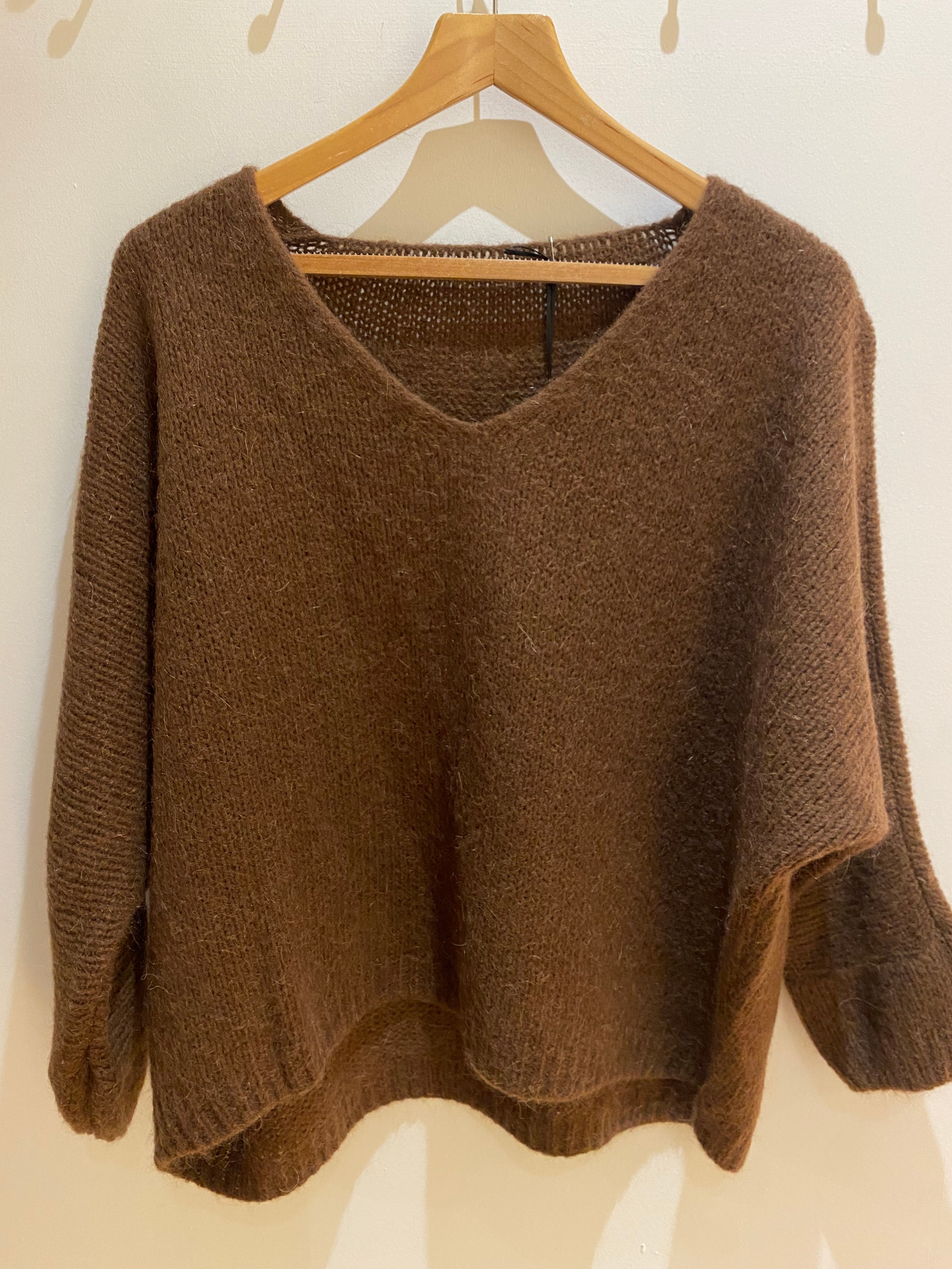 Ruby Mohair V Neck Jumper - Chocolate