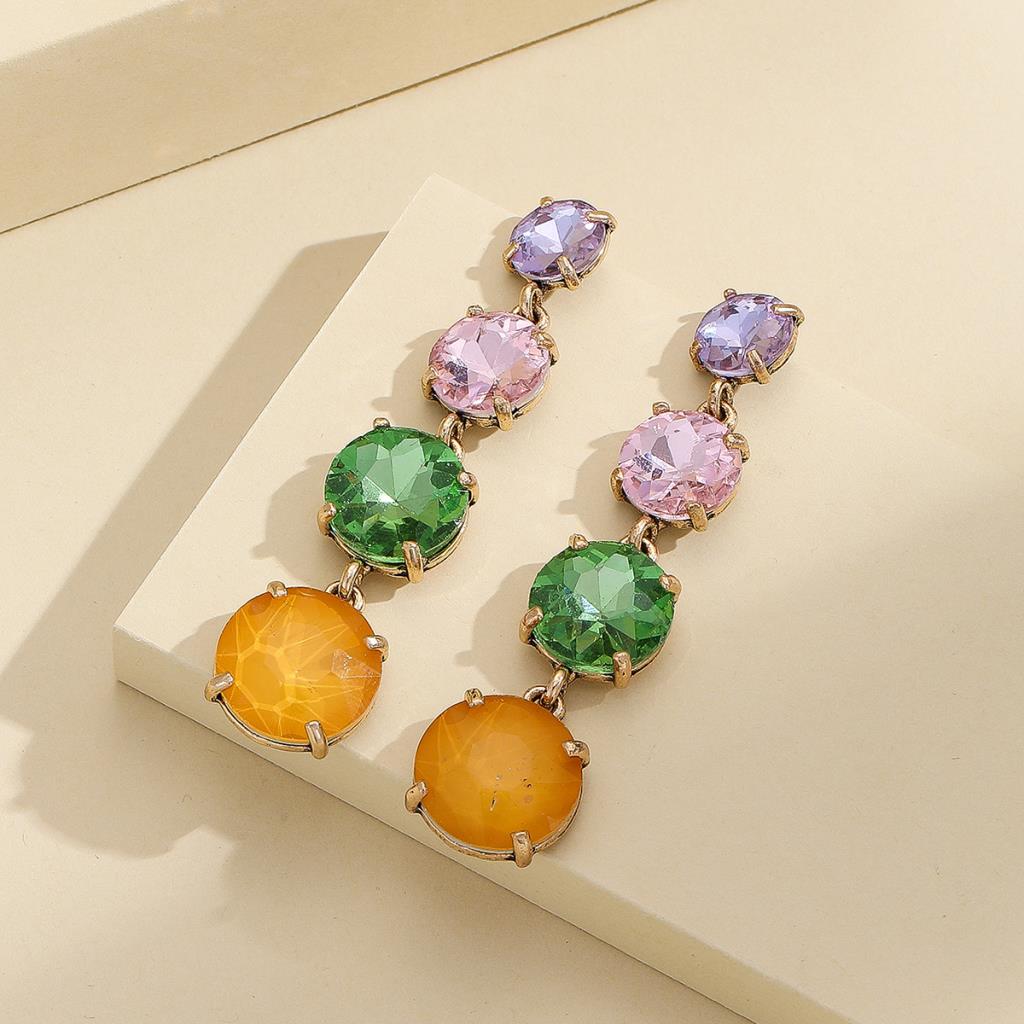 Twin Gem Crystal Earrings in Gold, Rose And Lilac