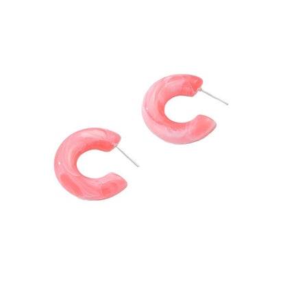 Cubic Chunky Resin Hoop Earrings - Hot Pink Marble