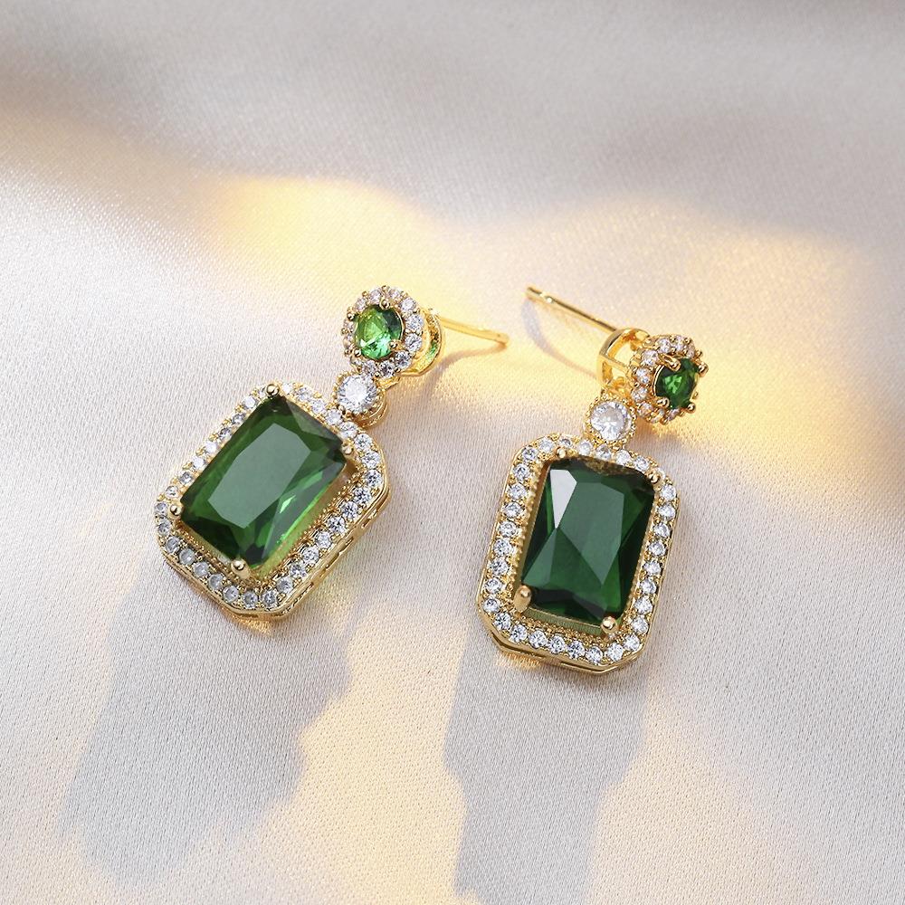 Rectangle Gem Drop Earrings In Emerald