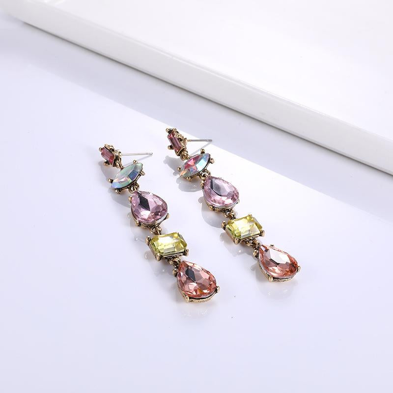 Long Drop Gem Earrings in Pink Yellow And Amber