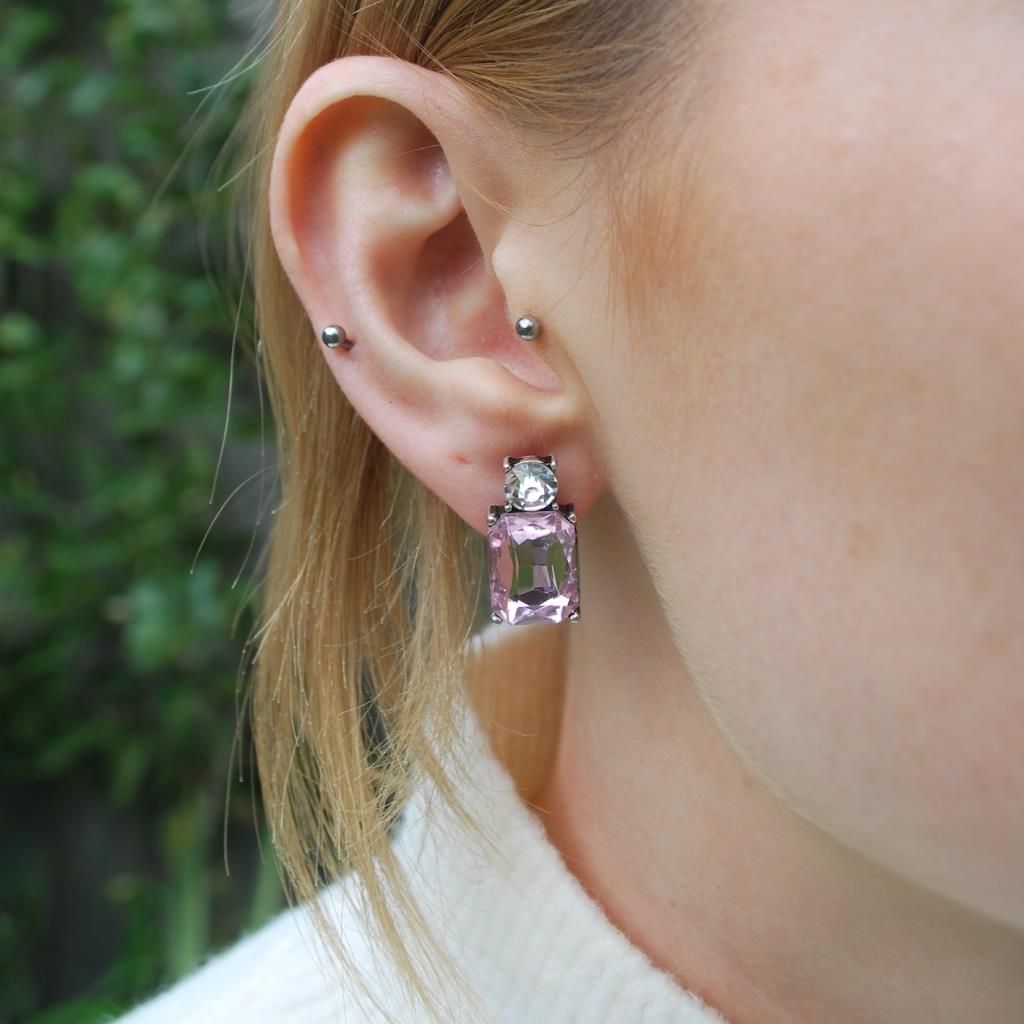 Mini Gem Earrings In Pink And Clear