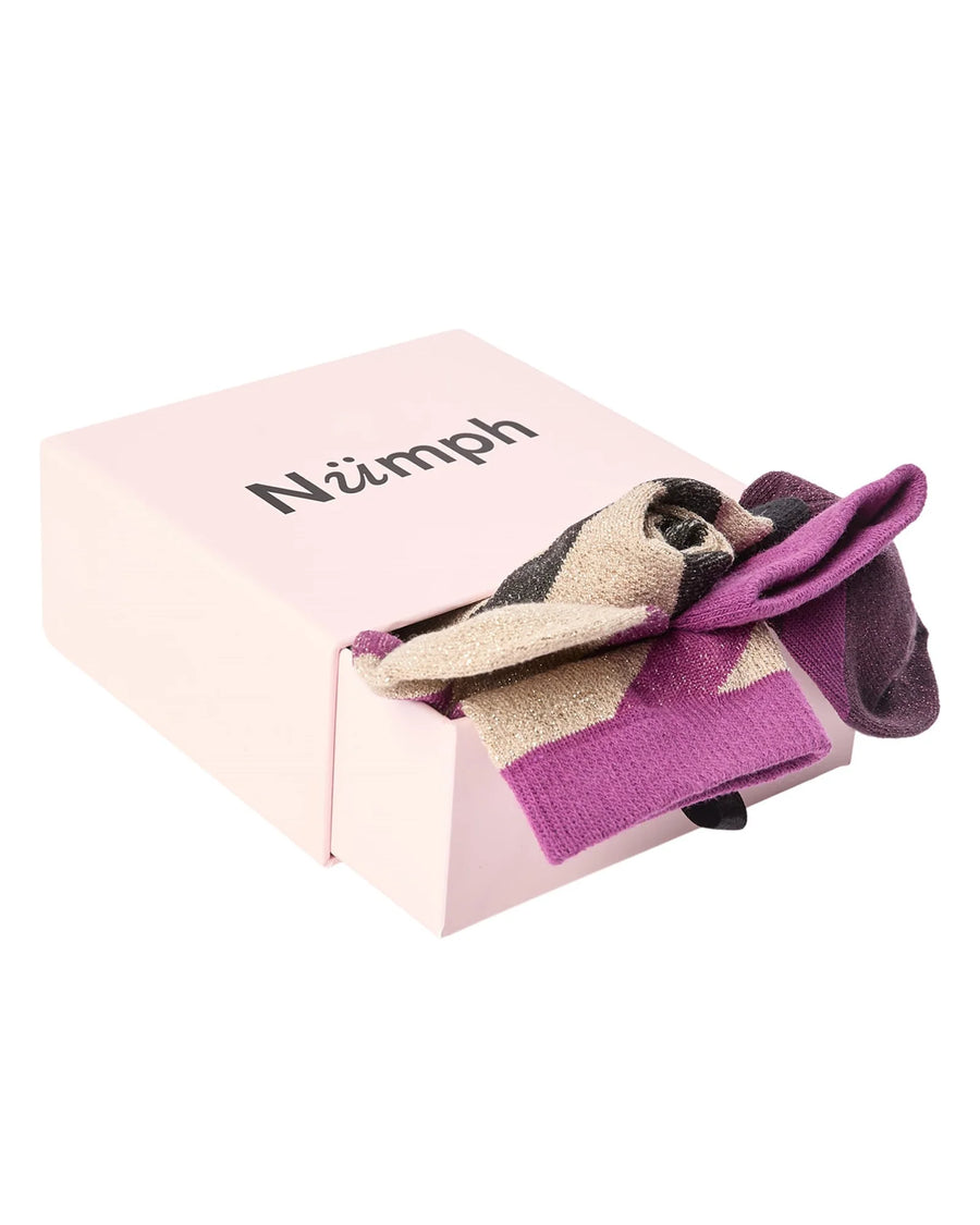 Numph Nuena Set of Three Striped Glitter Socks in a Gift Box