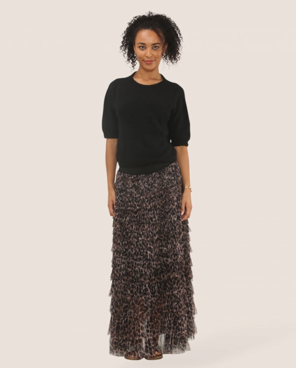 Leopard Tulle Layered Maxi Skirt (Black Waistband) One Size