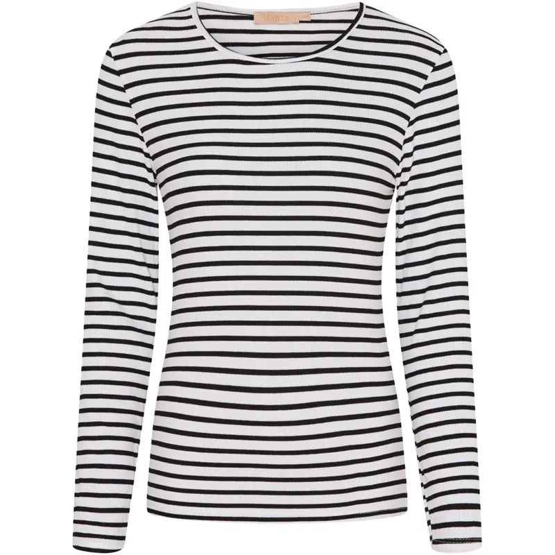 Long Sleeved Ribbed Striped Top in White and Black