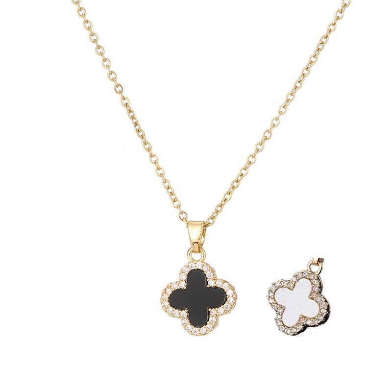 Single Double Sided Clover Necklace in Gold