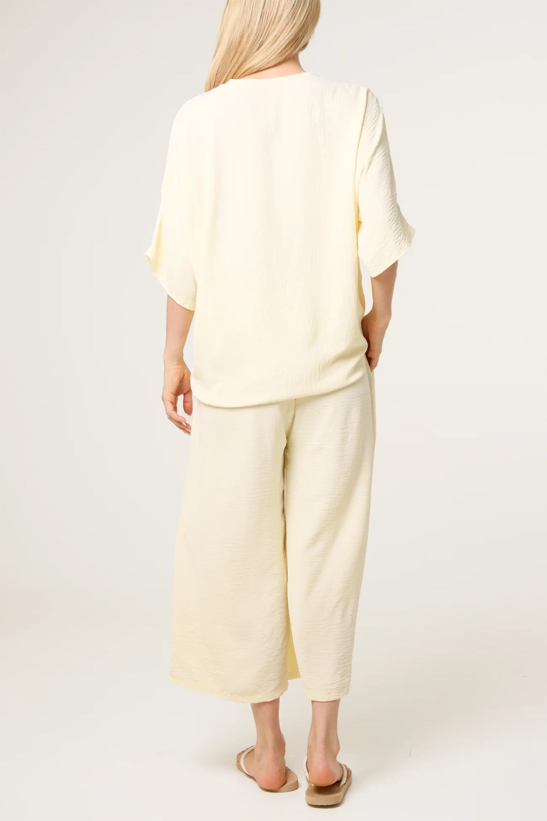 V-Neck Front Knot Top &amp; Trousers Set in Lemon
